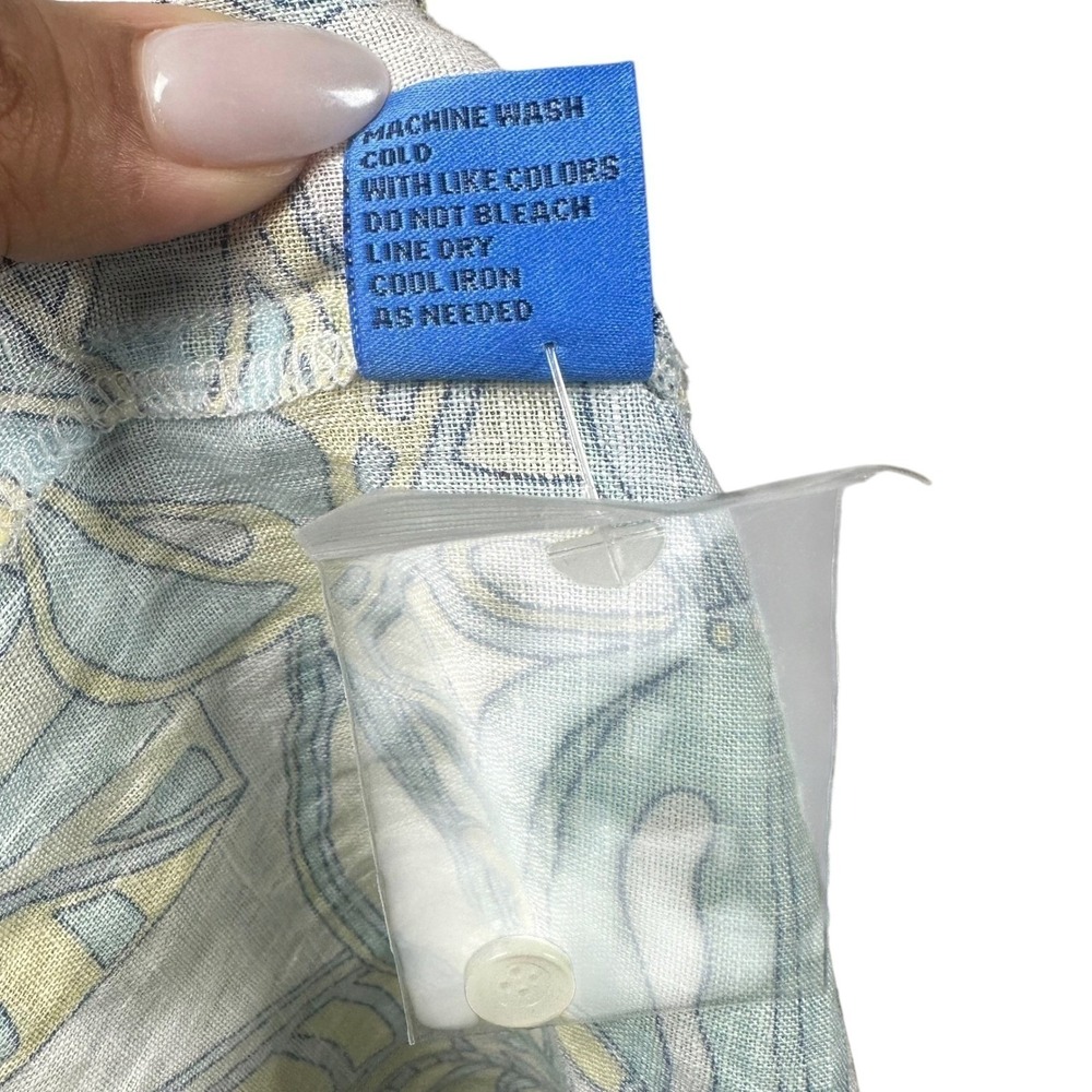 J. McLaughlin Britt Linen Tropical Leaf Button Shirt Blue Yellow XL Coastal‎ - Picture 10 of 11